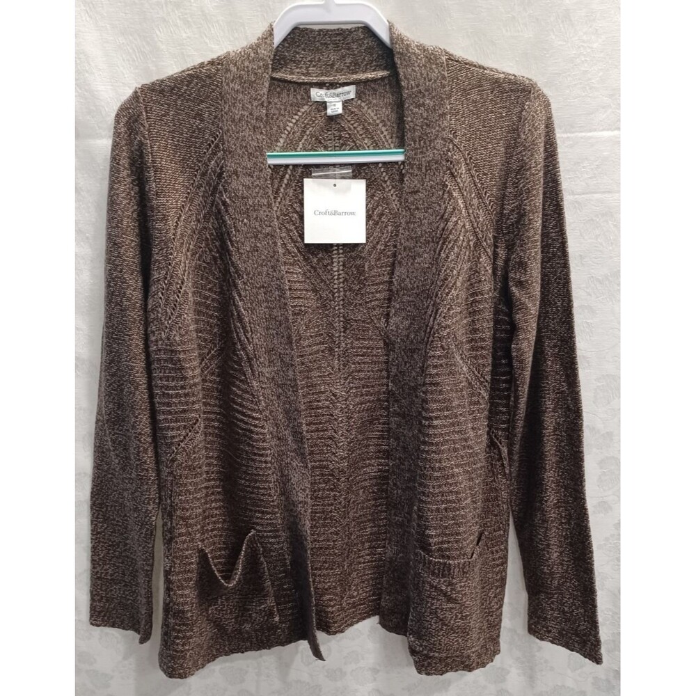 CROFT & BARROW WOMENS OPEN FRONT CHESTNUT KNIT CARDIGAN SWEATER SIZE SMALL NWT